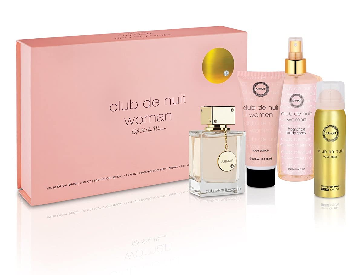 SET ARMAF CLUB DE NUIT WOMEN (4 PC )3.4 OZ EDP SPR / 0.34 OZ TRAVEL  / 3.4 OZ BL / 8.4 OZ BM