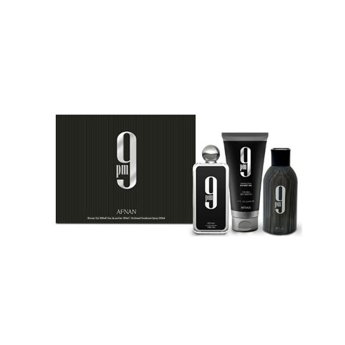 SET AFNAN 9PM UNISEX ( 3PC)3.4 OZ.EDP SP / 6.0 OZ.SG/ 6.4 OZ.DEO *DISPLAY BOX*