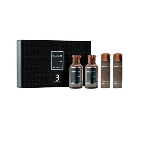 SET BHARARA KING ( 4 PC SET ) 3.4 OZ EDP SP /3.4 OZ A/S /5.0 OZ SG /5.0OZ DE BL