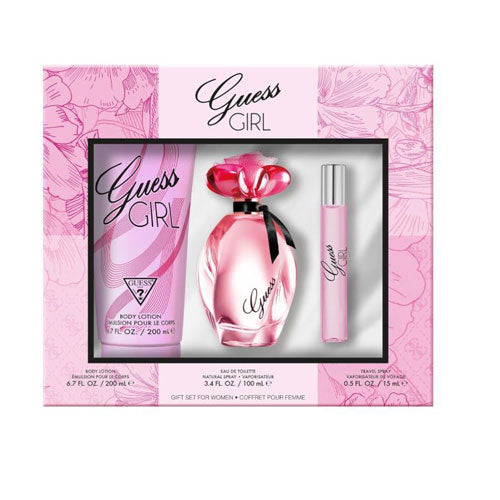SET GUESS GIRL WOMEN ( 3 PC ) 2.5 OZ EDT SP / BODY LOTION 6.7 OZ  / TRAVEL SPRAY 0.5 OZ